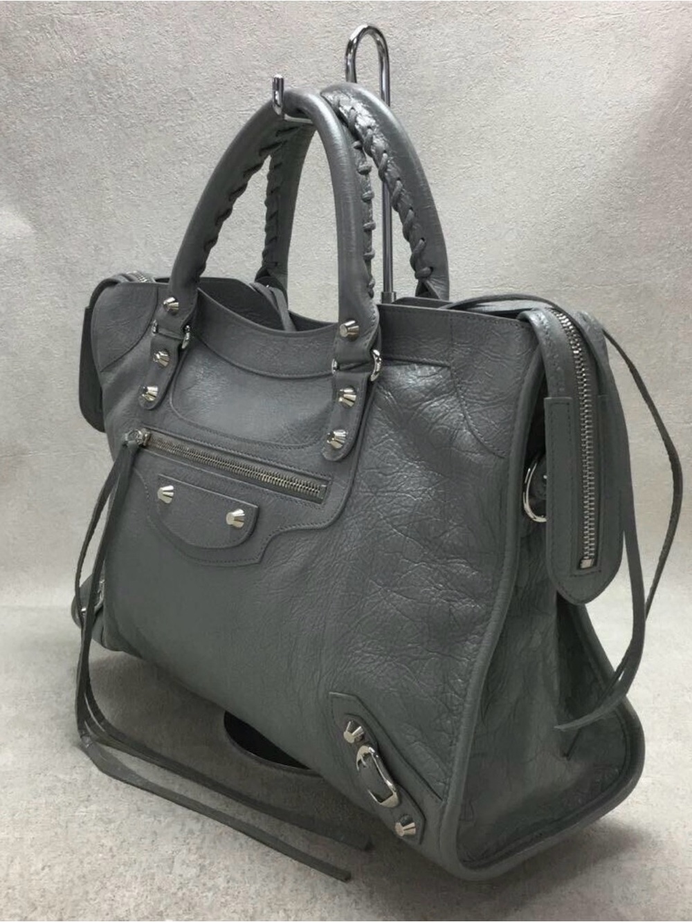 208D - Balenciaga Metallic Edge City Gray Leather Bag 505984 Silver Hardware